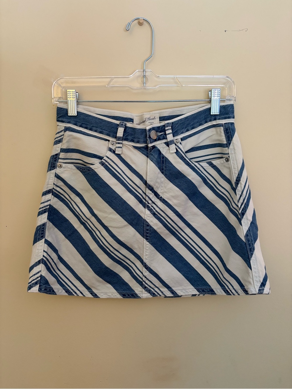 Universal Thread Blue and White Diagonal Stripe Mini Skirt
